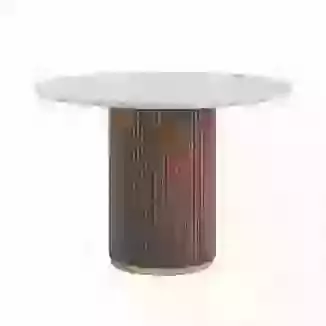 120cm Round Marble and Wood Dining Table with Ribbed Leg